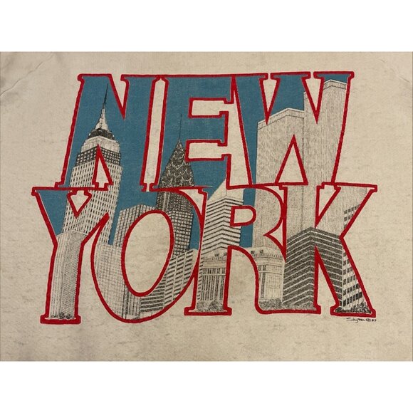 Vintage 80s 1987 Large New York City NYC Twin Towers Distressed Sweatshirt USA - Picture 3 of 8